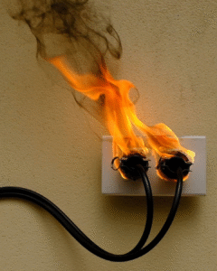 Stock image of plug on fire